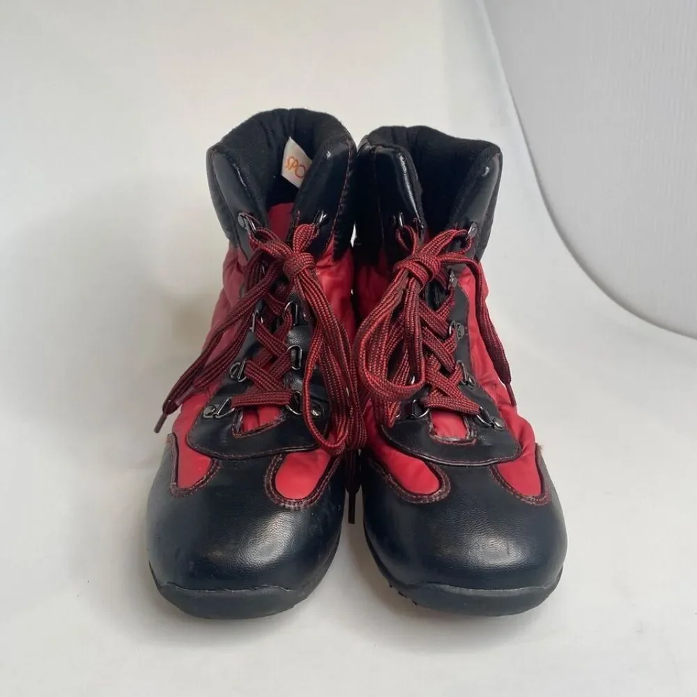 Sporto Sheila 8.5 Quilted Maroon Red Black Water Repellant Lace Up Ankle Boots